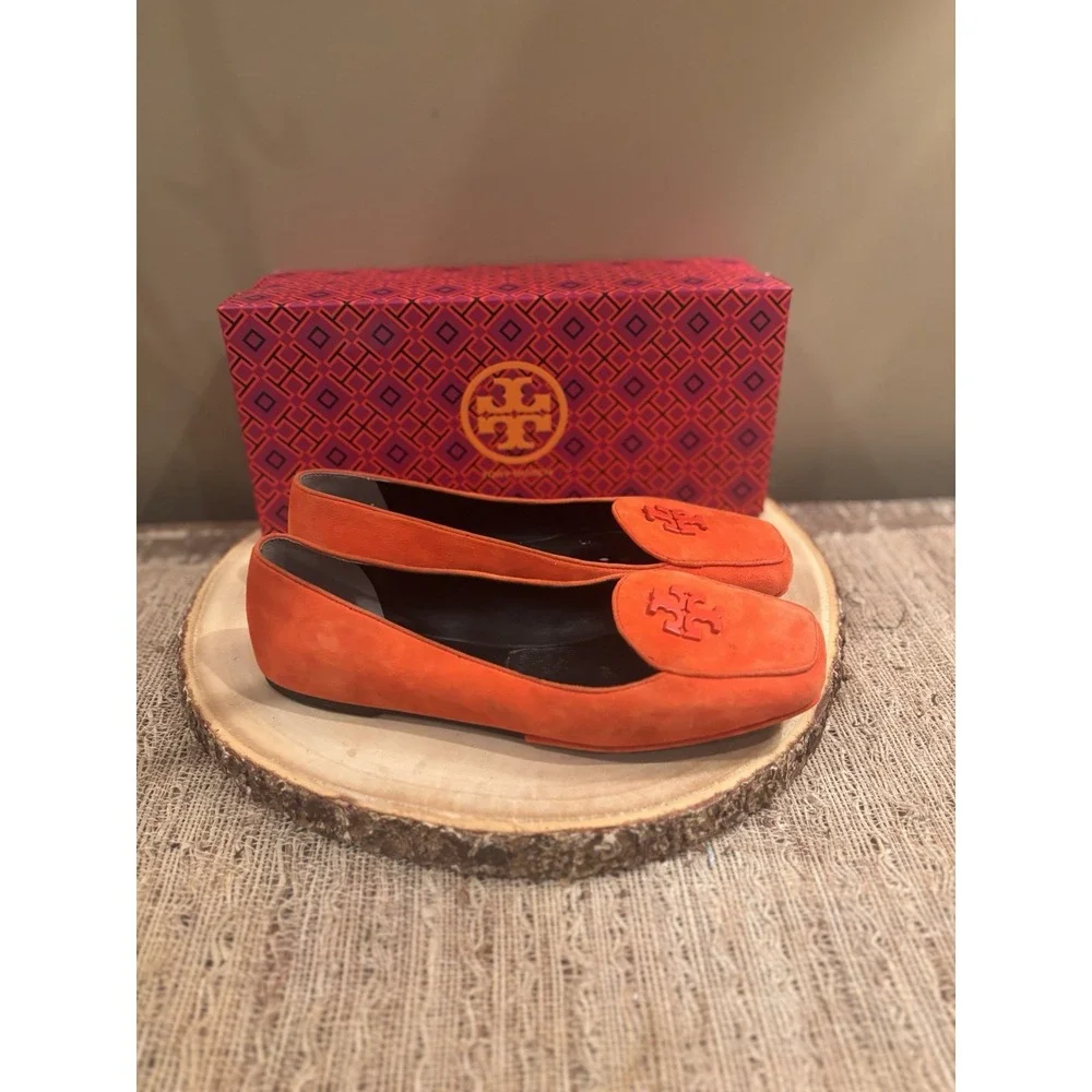 Tory Burch Fitz Orange Brushed Suede moccasins‎ loafers flats 7.5